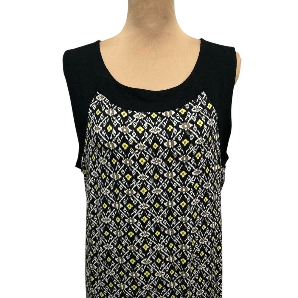 J. Jill Sheath Dress Knee Length Black White & Yellow Pattern Round Neck Large. - Picture 2 of 11